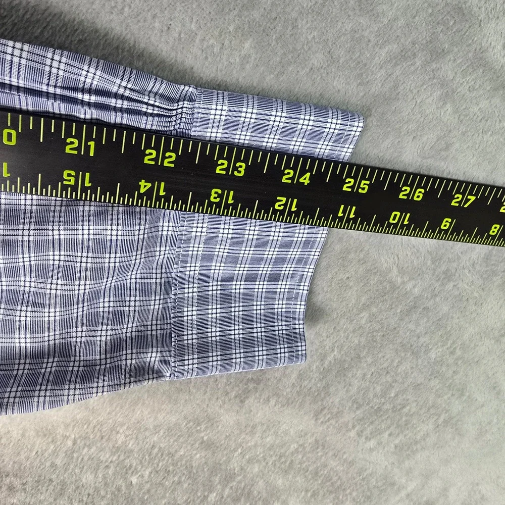 Brooks Brothers Mens Slim Fit Non-Iron Stretch Plaid Dress Shirt Blue‎ 17-34